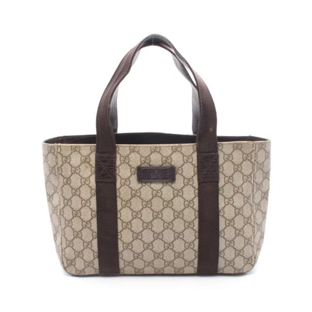 Gucci GG Supreme Tote Bag Canvas Leather Beige Cream Brown